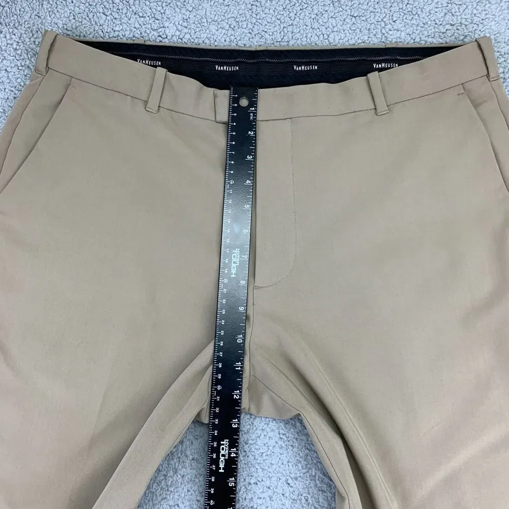 Van Heusen Pants Mens Size 36 Tan Mid-Rise Slash Pocket Straight Leg Stretch‎